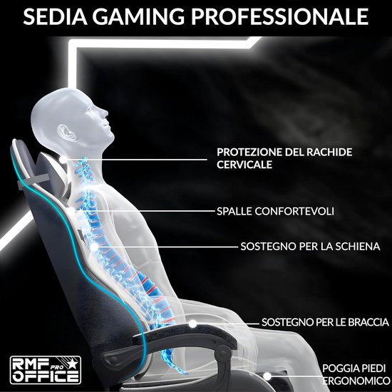 SnelShoppen - Professionele Gaming Stoel - Ergonomisch & Kantelbaar - Comfortabele Gaming Stoel met Voetsteun - Draaiwielen, Hoogte Verstelbaar (Wit) van snelshoppen — afbeelding 3