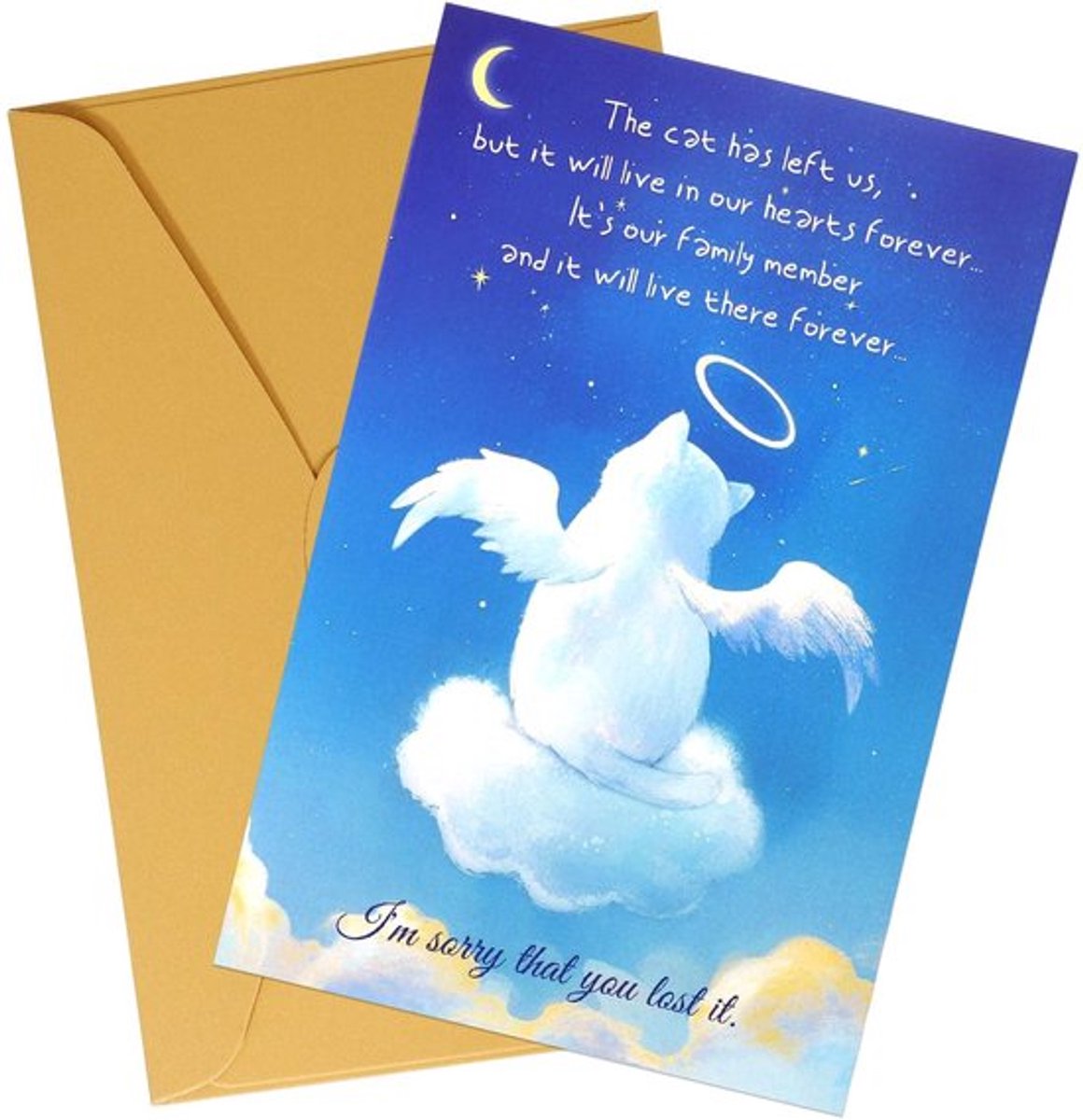 Herdenkingskaart Kattensympathie - Iriserend Papier - Inclusief Envelop - 13,5x20,5cm - Condoleance - Troostgeschenk - Sympathiekaart
