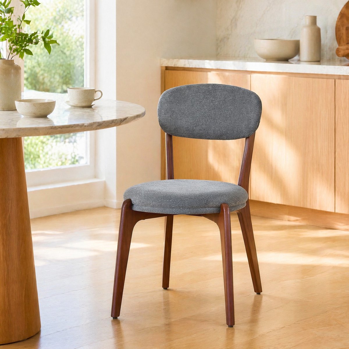 MEUNIQ set van 2 eetkamerstoelen grijs stof met gewatteerde zitting en rugleuning 55,5 x 48,5 x 84 cm metalen frame voor eetkamer en keuken