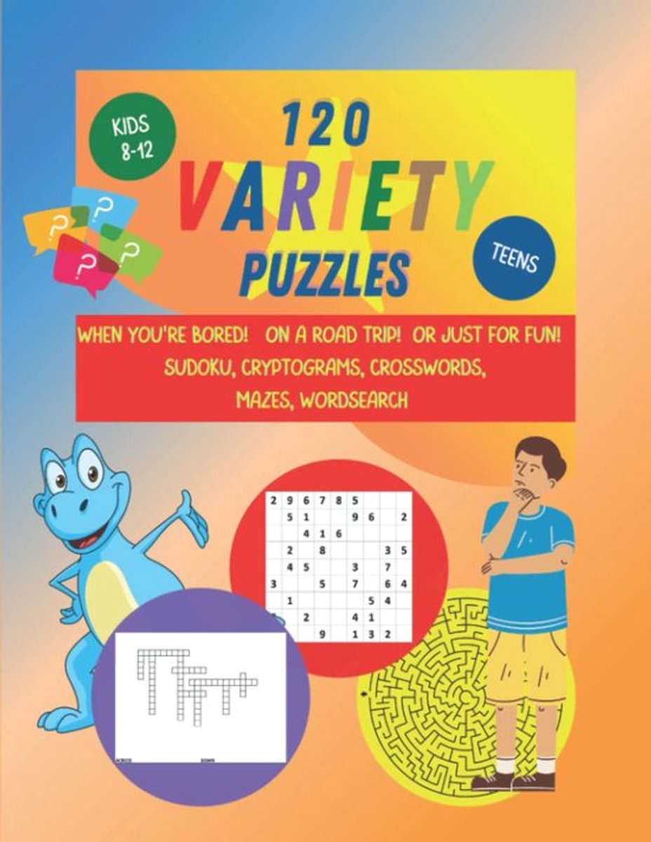 SnelShoppen - 120 Variatie Puzzels voor Kinderen 8-12 en Tieners - Sudoku, Cryptogrammen, Kruiswoordpuzzels, Labyrinten, Woordzoekers - Perfect voor O