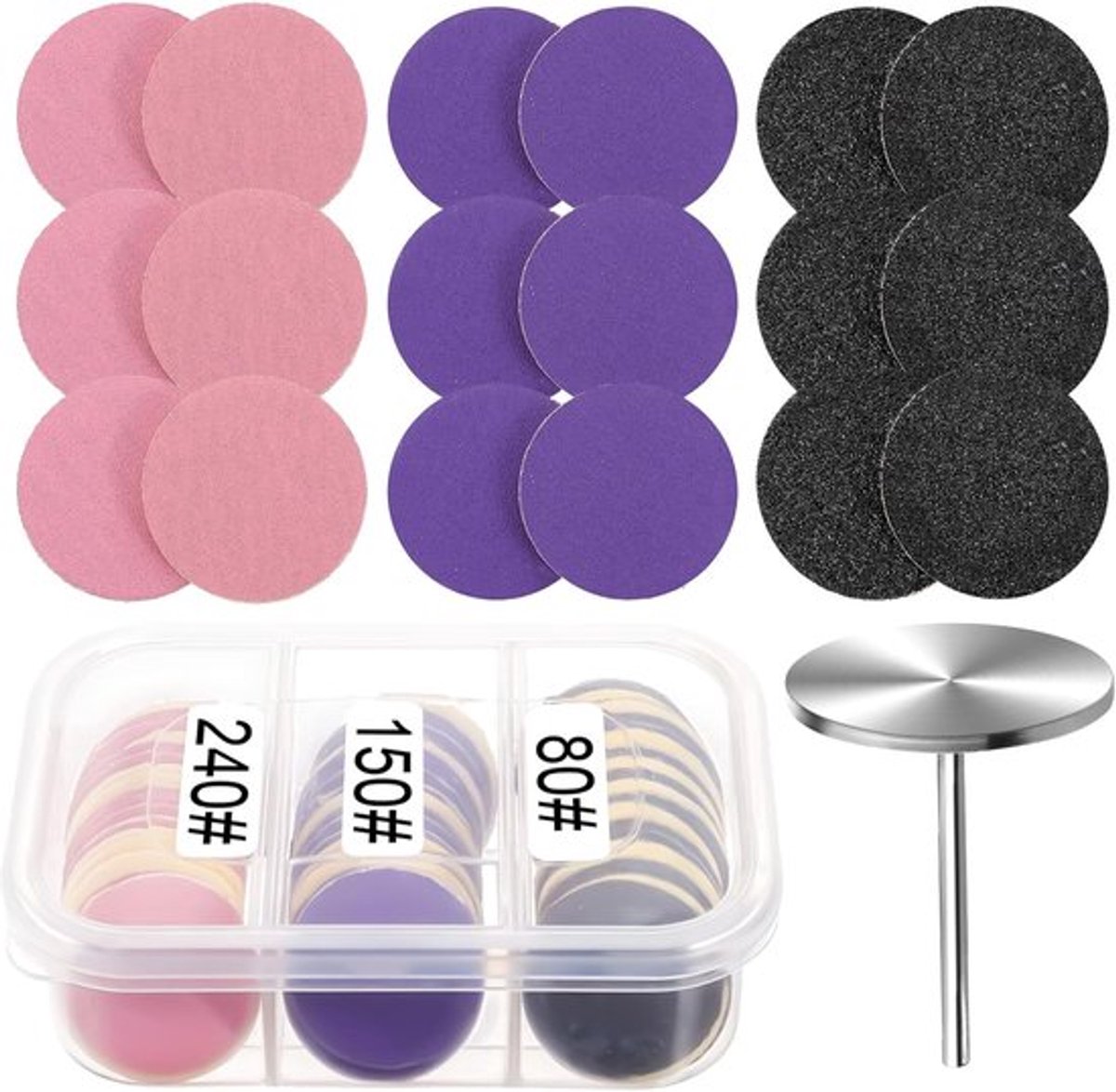 Thijox - Schuurpapierschijven 25 mm met Metalen Nagelboor - Reserveschijf voor Pedicure - 61 Stuks Eeltverwijderingsgereedschap