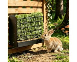Hangende 2-in-1 hooibak van metaal voor konijnen en cavia's, groot en stabiel, ideaal voor meerdere huisdieren
