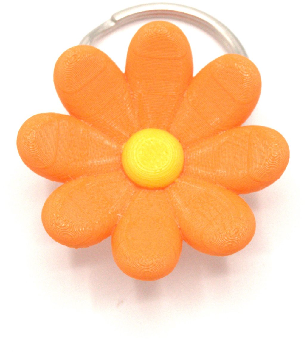 Oranje Madeliefje Sleutelhanger - Vrolijke Bloemen Tasbedel & Jas Hanger Ø 4 cm - Uniek Cadeautje