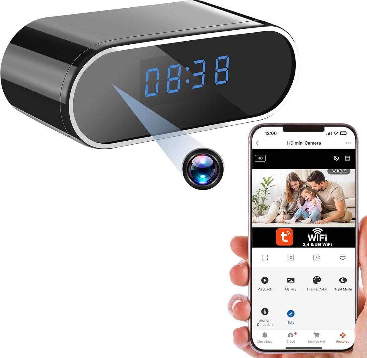 WiFi Spioncamera 5G HD 1080P - Mini Horlogecamera met Nachtzicht, Bewegingsdetectie, 120° Groothoek en Loop Recording voor Binnenbewaking
