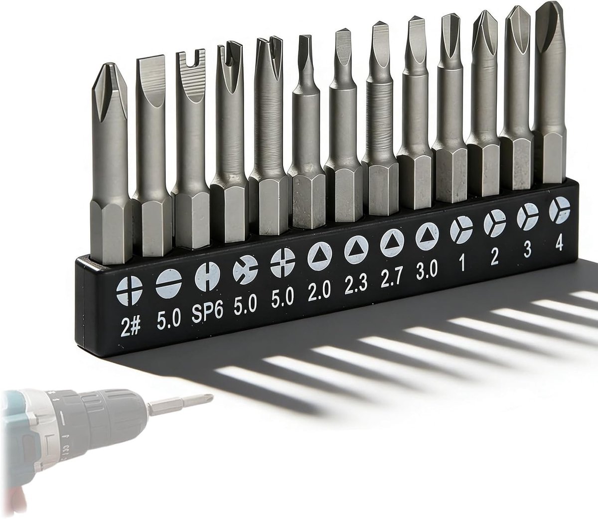 Set van 13 magnetische schroevendraaierbits - 1/4 inch zeskant, kruiskop, U-vormig, Y, driepunts - perfect voor elektronica, auto-onderhoud en huishoudelijke klussen