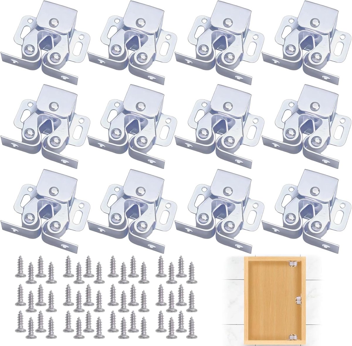 Robuuste sluiting voor kastdeuren - 12-delige set met dubbele sluitclip - Rvs kastbevestiging met schroeven - Perfect voor camper, keuken en badkamergebruik