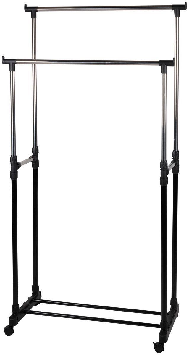 Alpina Mobiel Kledingrek - Garderoberek 75 x 42 x 93-158cm - Kleding Rek Hoogte Verstelbaar - Met Schoenenrek - Zilver/ Zwart