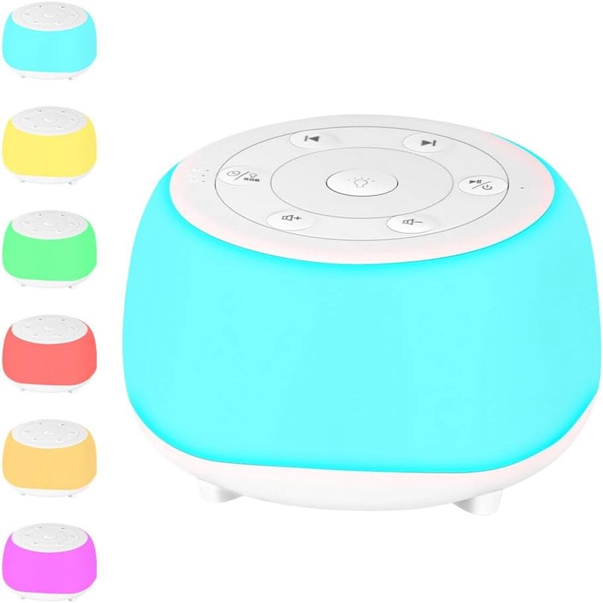 zurabini - Geräuschmaschine - Witte Ruis Machine - Slaapapparaat - 34 Geluiden - 7 Kleuren Nachtlicht - Duurzaam Plastic - Compact Design - Draadloos Gebruik - 1 Stuk