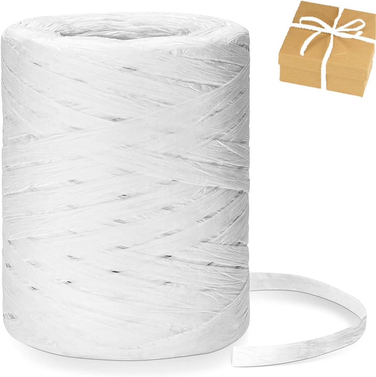 Papierband 200 m - Raffia knutselband - Wit - Perfect voor geschenkverpakking - ShopVlot