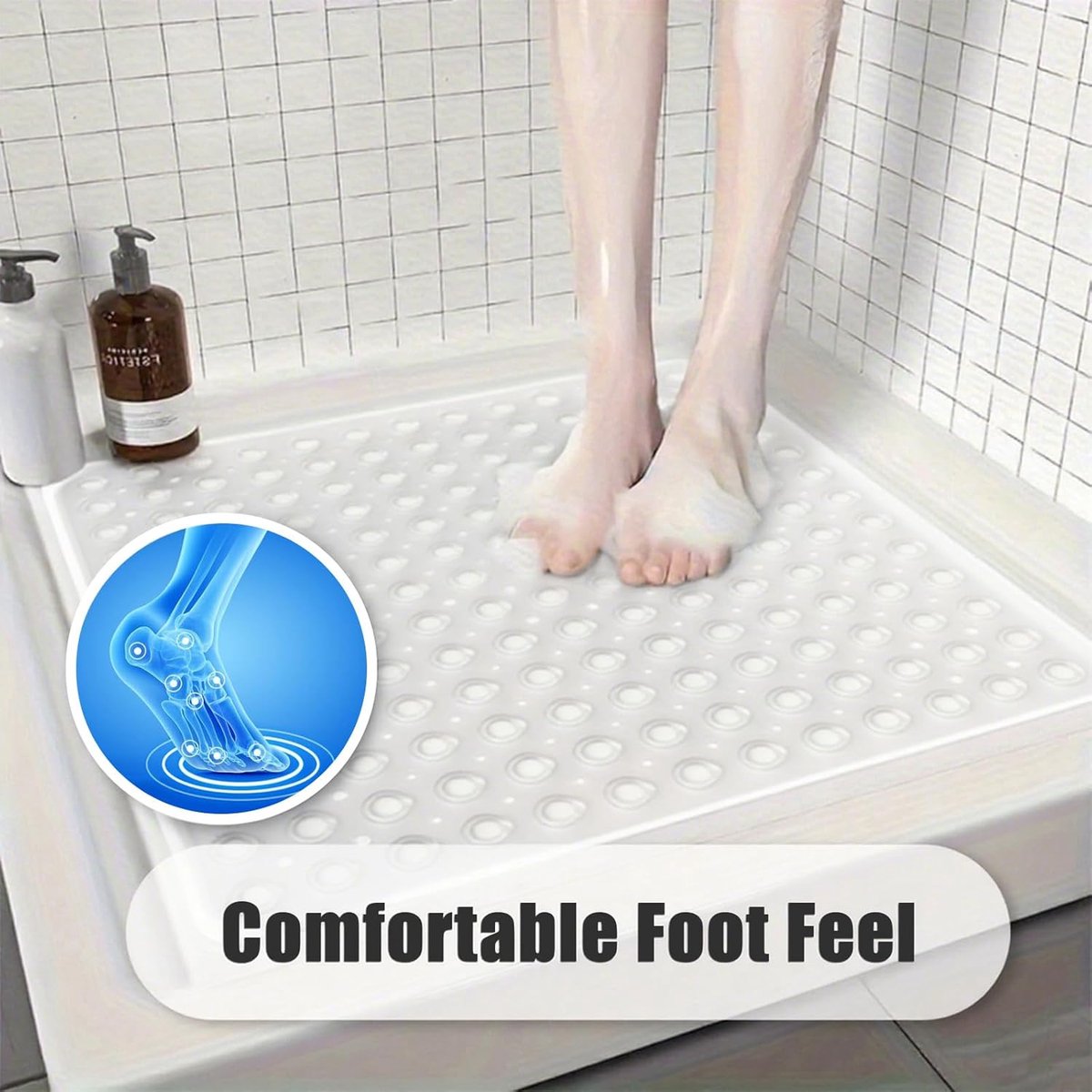 SnelShoppen - Douchemat Antislip 53x53 cm met Zuignappen - Machinewasbaar, BPA-vrij, Schimmelbestendig, Huidvriendelijk, Ideaal voor Badkamer en Douch