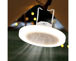 Camping-plafondventilator met verlichting – Campingventilator – LED-campinglamp – Oplaadbaar – Kunststof – Wit