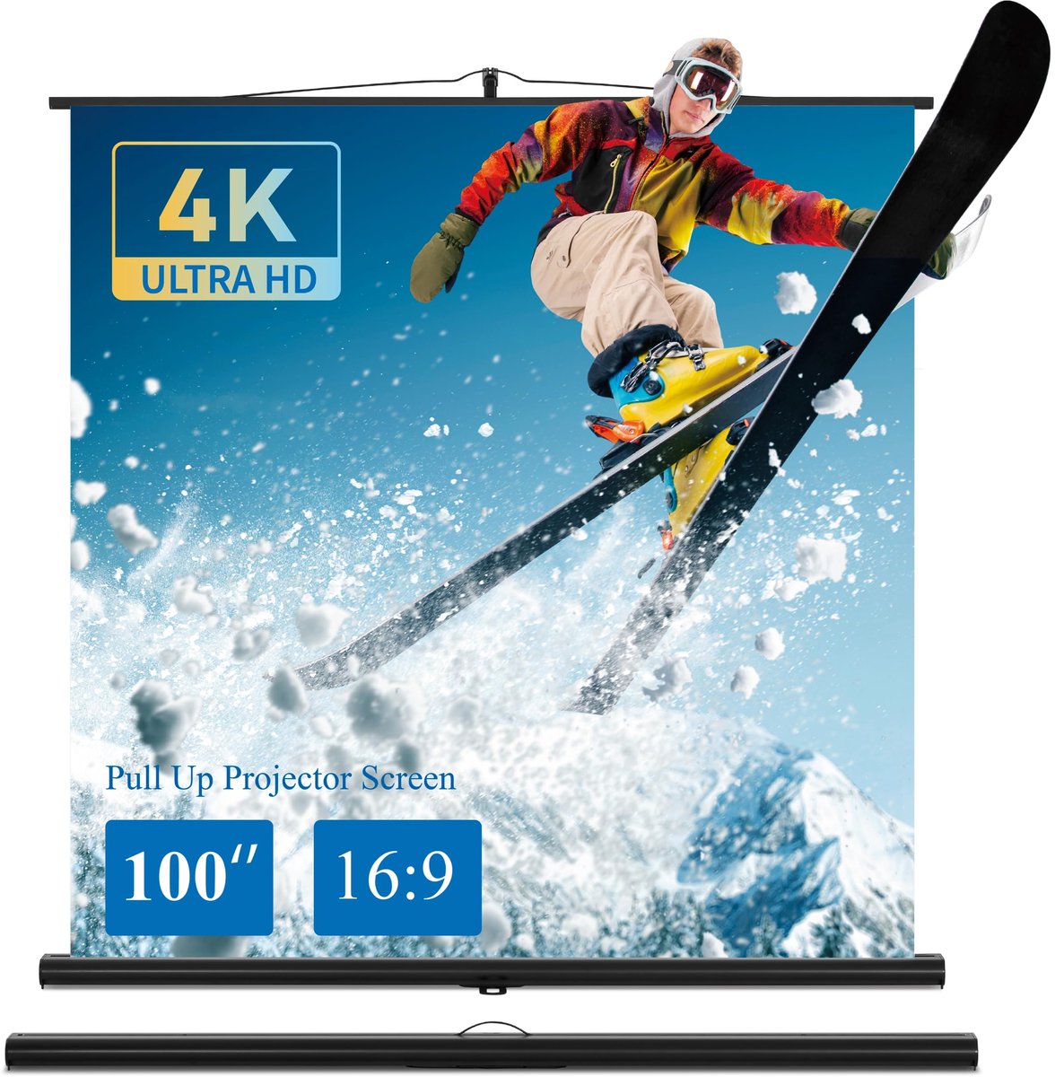 SnelShoppen - Beamerscherm met Standaard 100 Inch, Draagbaar Projectiescherm 16:9, Optrekbaar en Compact Design voor Thuisbioscoop en Binnen- en Buite