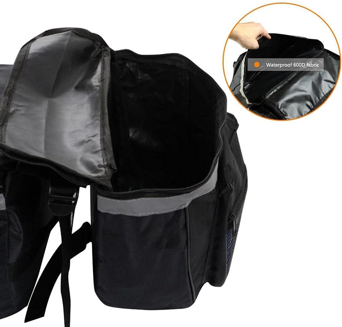 SnelShoppen - Waterdichte Fietstas - Reflecterende Achterzitbagage - Multifunctionele Fietsbagage met 2 Zijvakken - 600D Nylon - Geschikt voor Racefie
