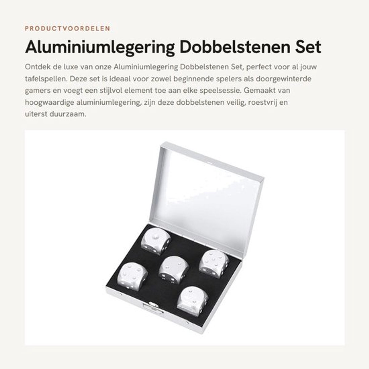 Dobbelstenen Set 5 Stuks - Aluminiumlegering - Opbergdoos - Tafelspellen - Roestvrij - Duurzaam - Luxe Kleuren - Dobbelsteenset