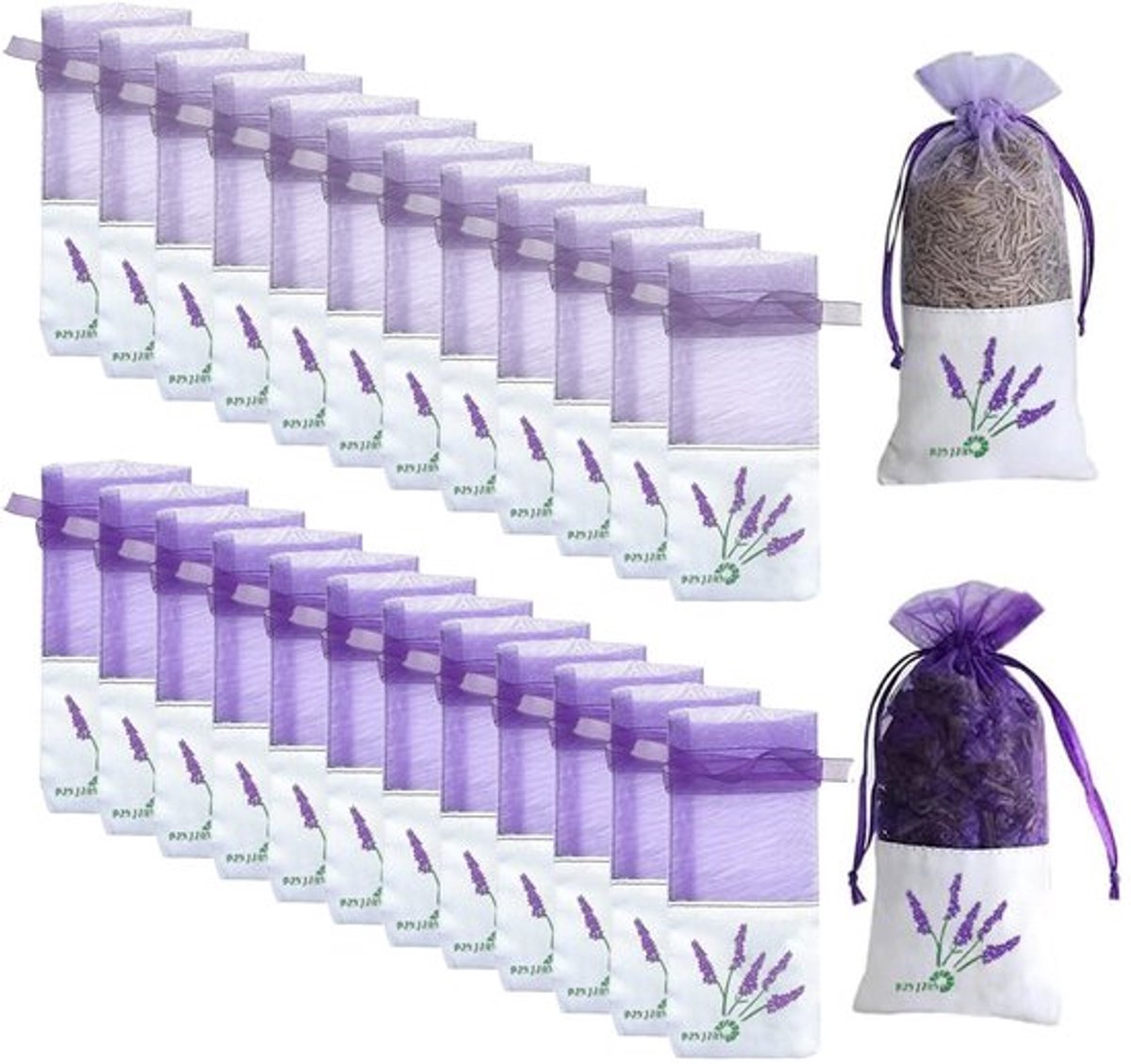 Lavendelzakjes 24 Stuks - Hoogwaardige Katoen-Ramee - Lege Zakjes voor Vullen - Diverse Patronen - Ideaal voor Kledingkast/Coupe - Afmeting 15,5 cm x 7,5 cm - Geurzakjes