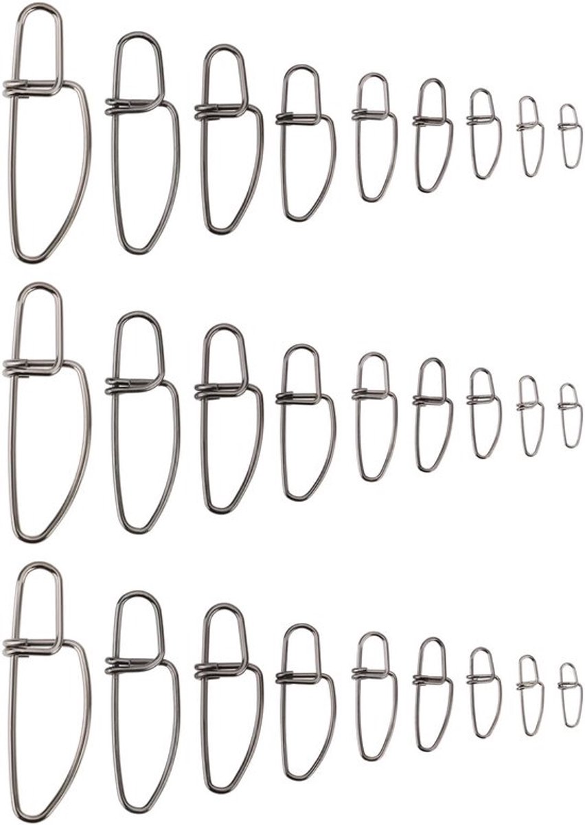 Vissnaps 180 Stuks - Roestvrij Staal - Dubbele Gesp - Corrosiebestendig - Voor Zeevissen/Z zoetwatervissen - 9 Lengtes (11,6mm-47,5mm) - Visclips