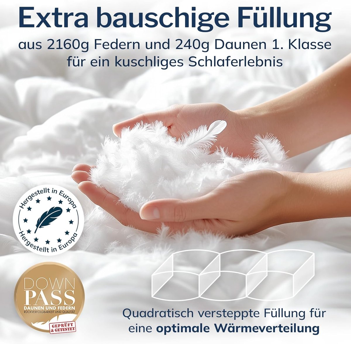 SnelShoppen - Luxe Down Duvet 200 x 200 cm | 100% Zachte Dons en Veren | Allergievriendelijk | Oeko-Tex Gecertificeerd | Warm Winter Duvet voor Optima