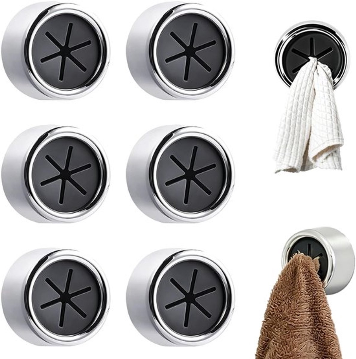 Theedoekhouder Set van 6 - Zelfklevende Handdoekhouders - Duurzaam ABS+PVC - Ronde Houders - Eenvoudige Installatie - Geschikt voor Keuken/Badkamer - Handdoekhaak