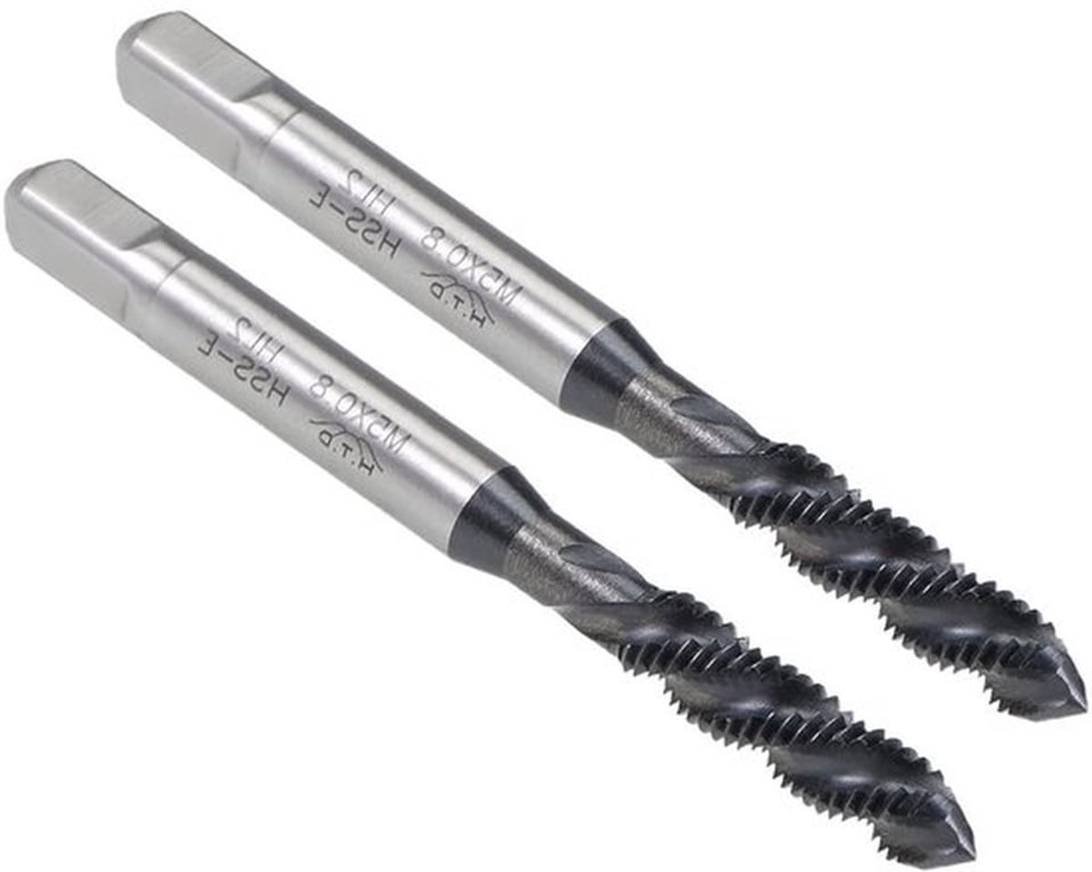Schroefdraadtap Set van 2 - M5 x 0,8 mm - H2-tolerantie - HSS-nitruratiecoating - Spiraalvormig ontwerp - Schokbestendig en slijtvast - Taps