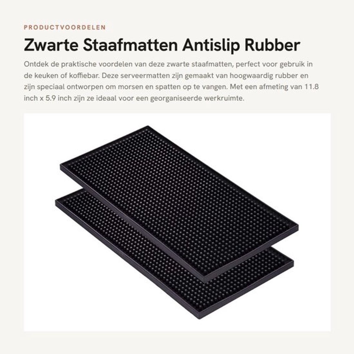 Serveermat Antislip - 2 Pack - Zwarte Rubber - 11.8"x5.9" - Keuken/Bar - Morsen Bescherming - Barmat