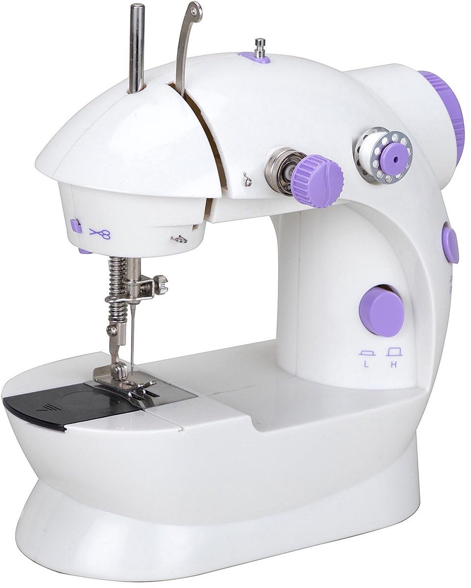SnelShoppen - Elektronische Mini Naaimachine met Dubbele Draad, 2-Snelheden, Pedaal voor Kleding, Gordijnen en Creatief Kunsthandwerk
