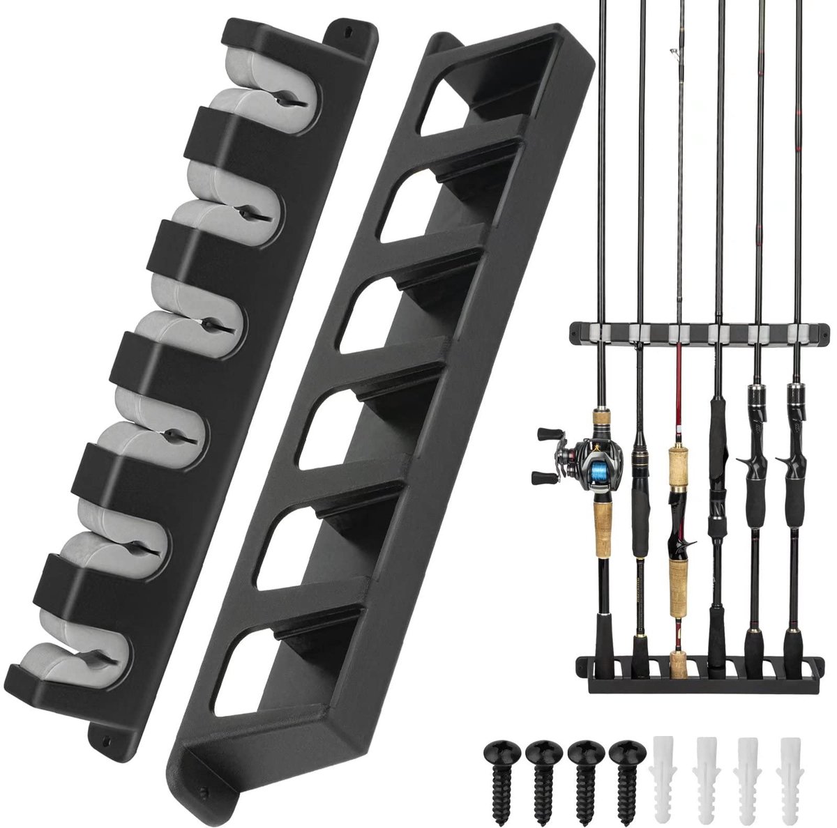 SnelShoppen - THKFISH Verticale/Horizontale Muur Mount Hengel Houder voor Garage, Boot, Kamer en Winkel, 6 Hengels A-Grijs Hengelhouder, Stevige Muurb