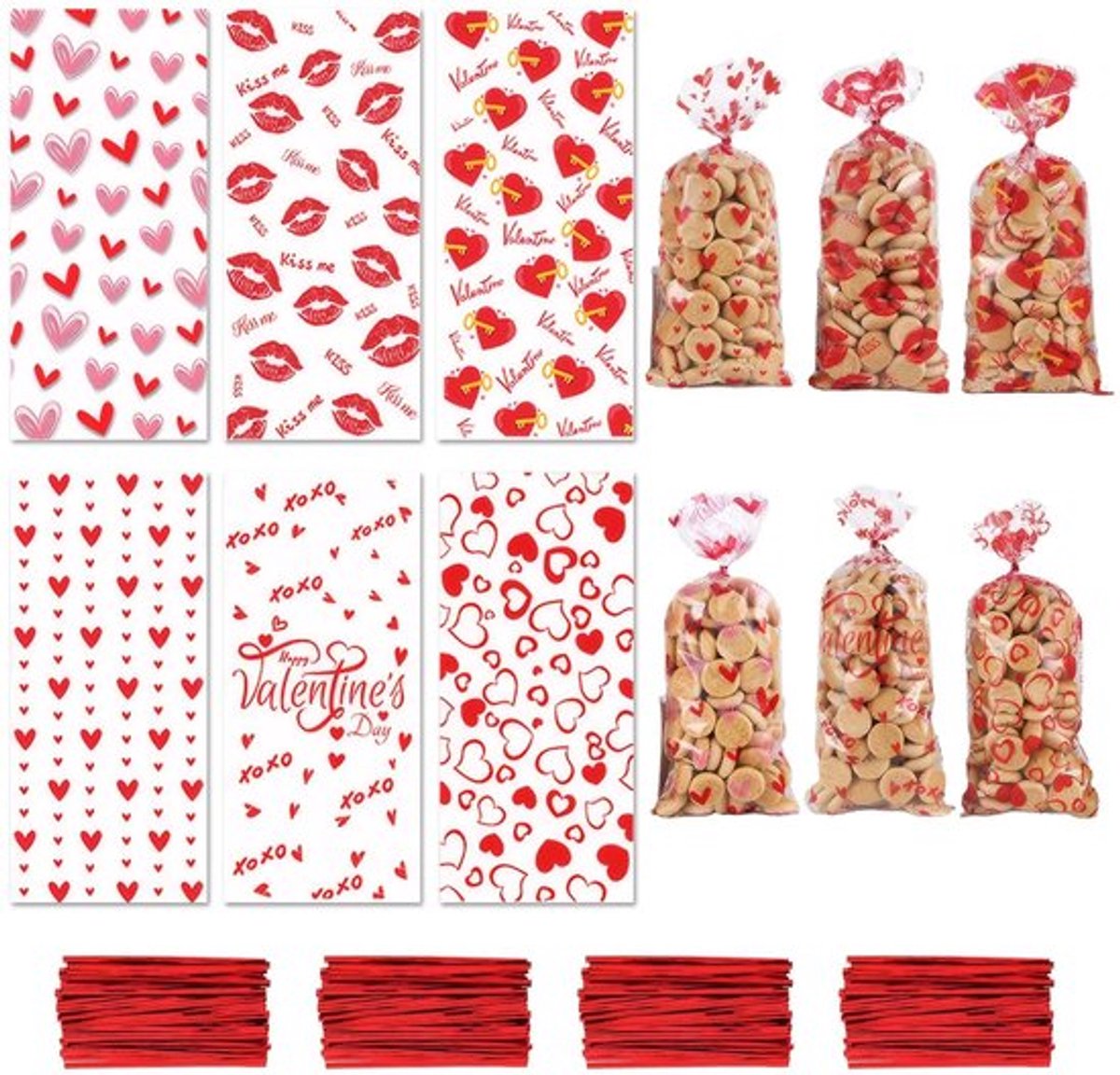 Koekjeszak Hartvormig - 120 Stuks - Doorzichtige Snoepzakjes - Hersluitbare Traktatiezakjes - Perfect voor Valentijnsdag - Formaat 12.5 x 27.5 cm - Snoepzak