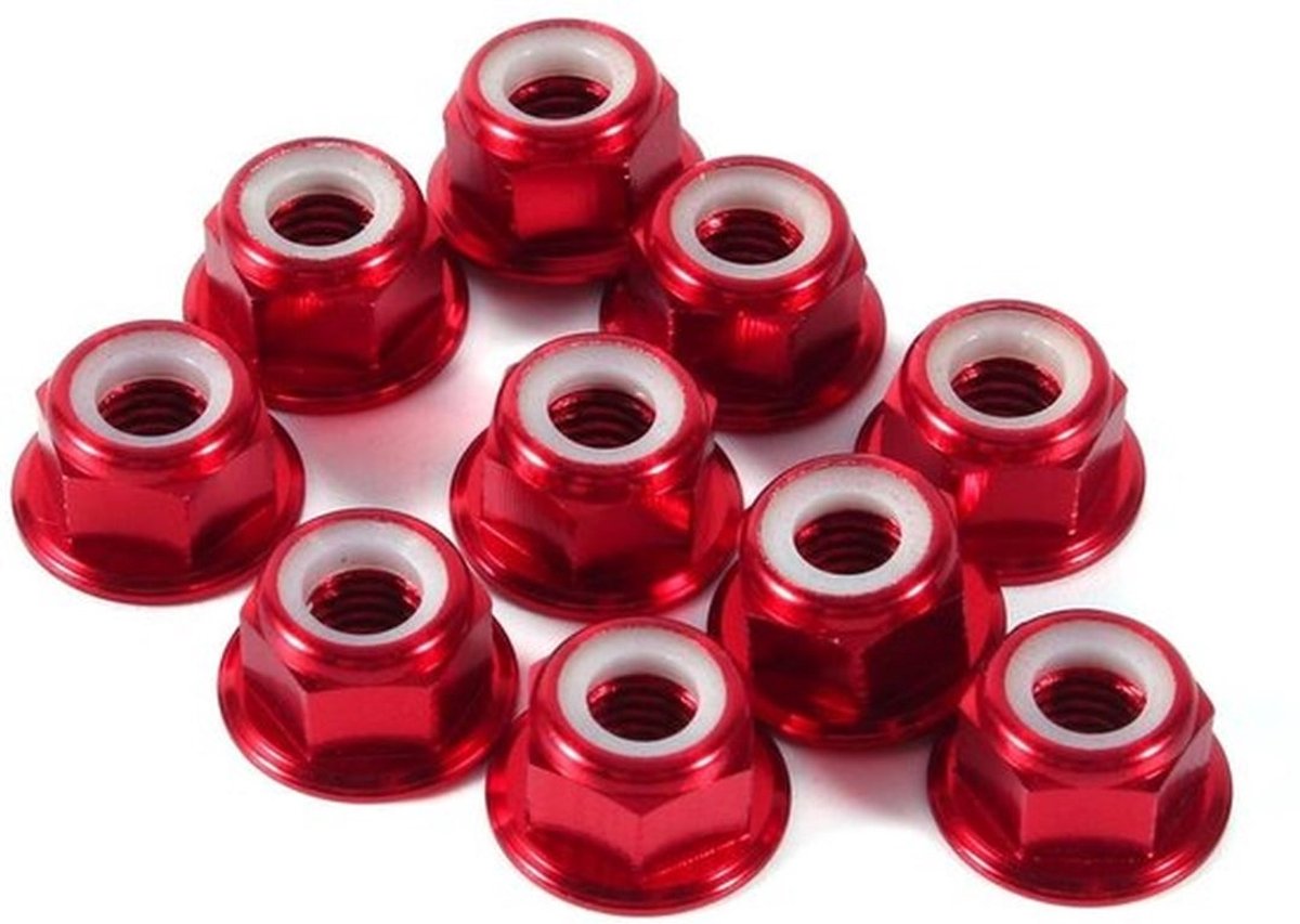 Zeskantige Moeren 10 Stuks - Zelfborgende Moeren - Aluminium/Nylon - Duurzaam - Betrouwbare Prestaties - Rood - Borgmoeren