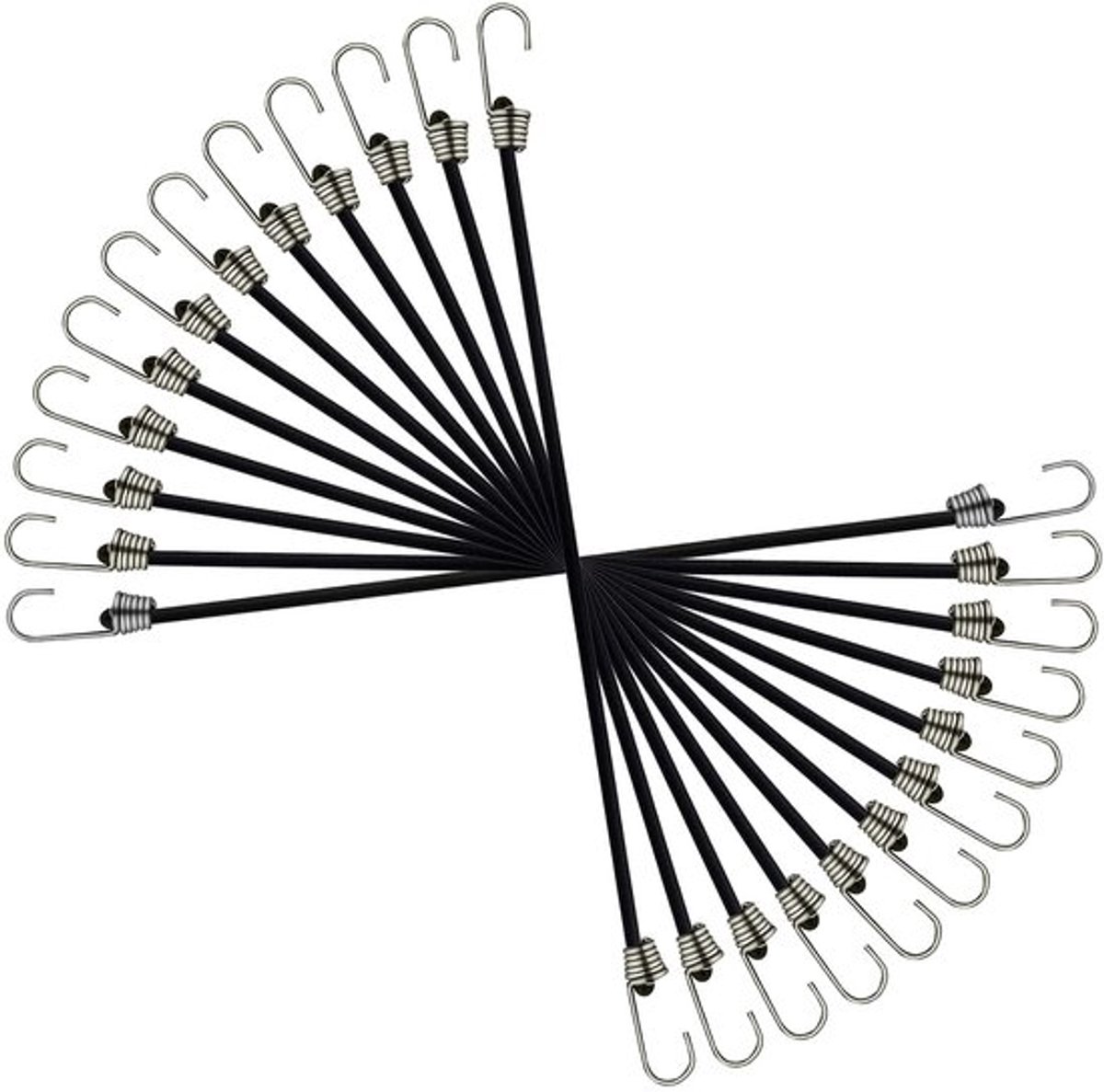 Elastische Spanbanden Set - Ideaal voor Kamperen en Transport - 12 Stuks - Zwart - Sterke Bungee Touwen - Voor Outdoor Activiteiten - 30 cm