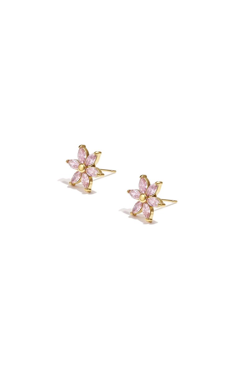 Zirkonia Bloem - Oorbellen - Roze - Stainless Steel - - Roze
