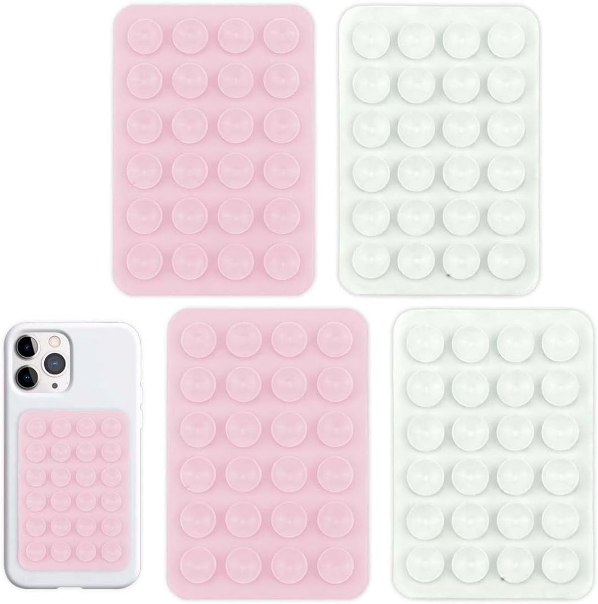 SnelShoppen - 4 Pack Mobiele Zuignap Kleur Pink en Wit Zelfklevende Standhouder voor Selfies en Video's, Hoogwaardige Silicone, Stabiliteit, Ideaal vo
