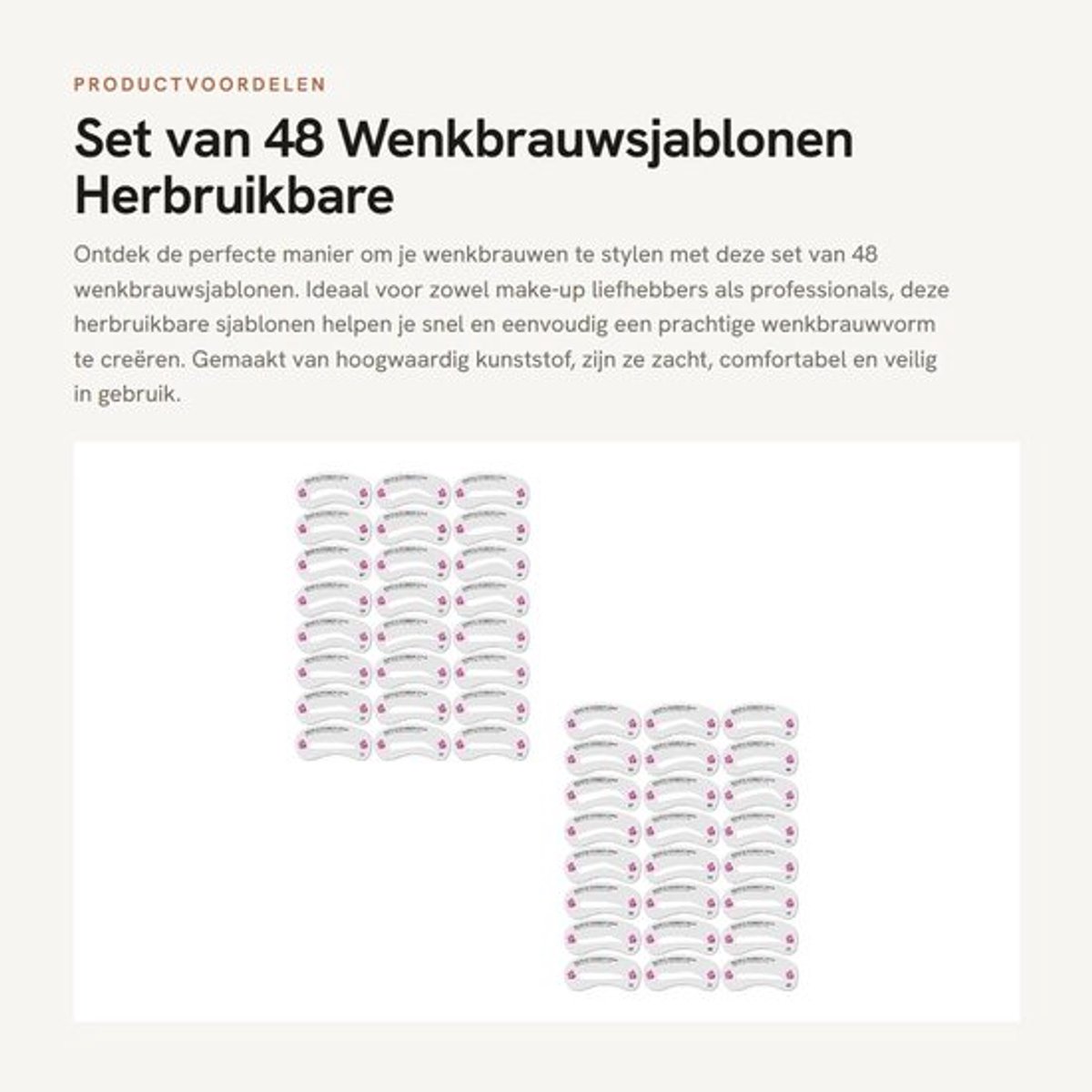 Wenkbrauwsjablonen Set van 48 - Herbruikbare Wenkbrauwvormen - Hoogwaardig Kunststof - Eenvoudig in Gebruik - Comfortabel en Veilig - Ideaal voor Make-up