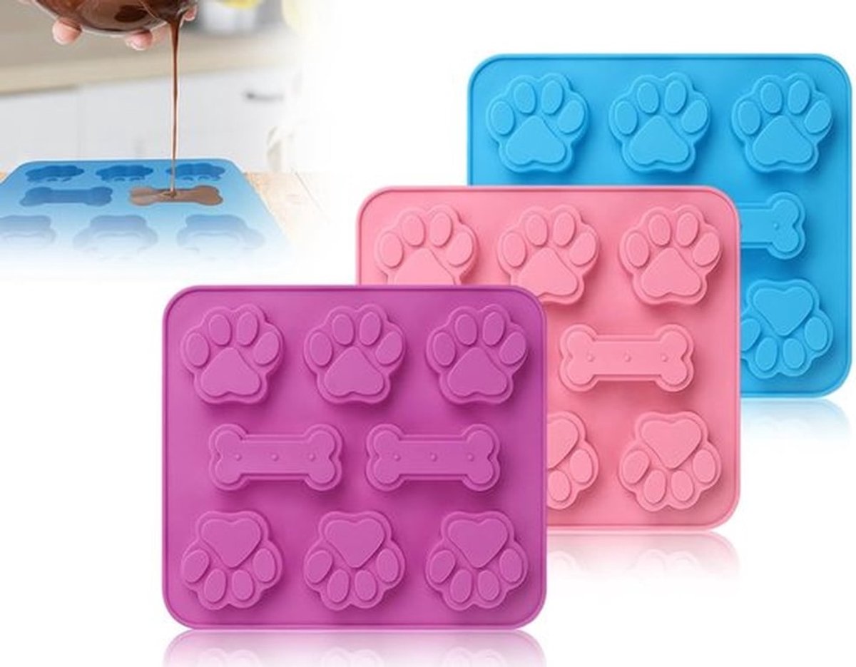 Hond Mal - 3 Stuks - Herbruikbare Siliconen Bakvorm - Bakmat Hond - Chocolade Mallen - Bakplaten - Eenvoudig Design