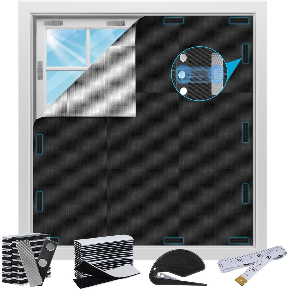SnelShoppen - Magnetische Verduisteringsgordijnen 300X145CM - Verduisterend Rolgordijn Zonder Boren voor Dakramen & Slaapkamers - Afneembaar en Verste