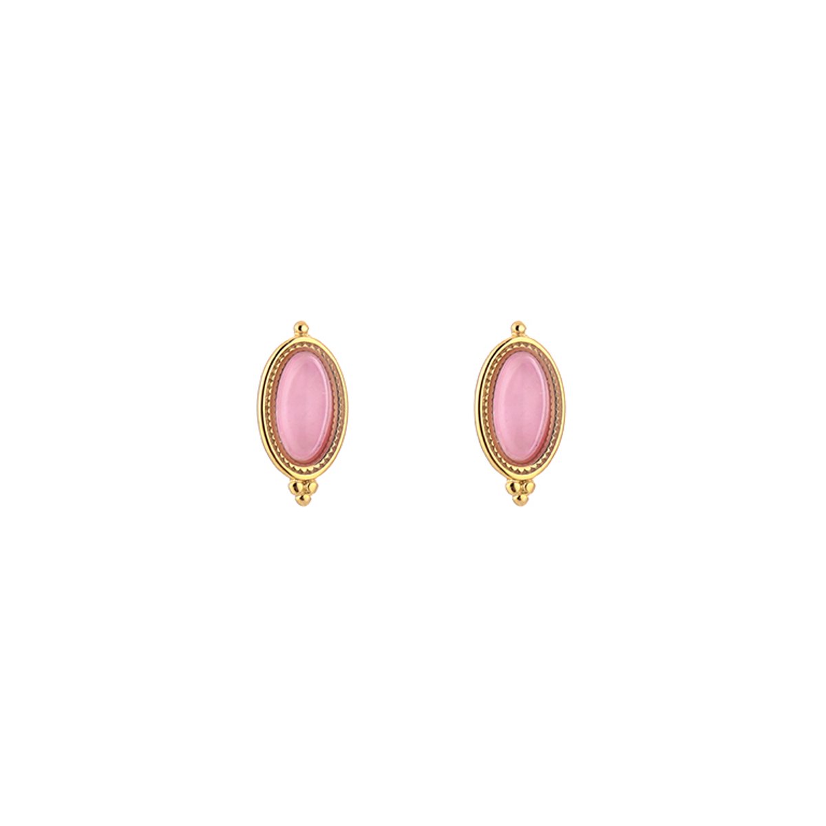 Stainless Steel Boho Oval Natural Stone Studs – Luxe Boho Natuursteen Oorknopjes – RVS - Roze