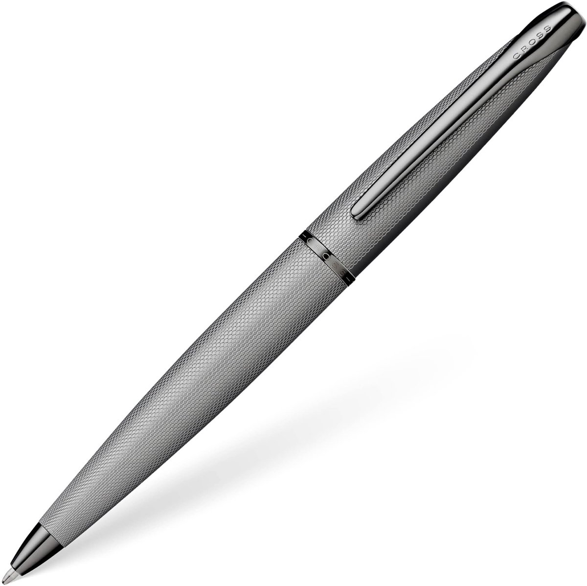 SnelShoppen - Cross ATX balpen met draaimechanisme, gefreesd diamantpatroon, schrijfkleur zwart, lijndikte M, geborsteld titaniumgrijs, incl. geschenk