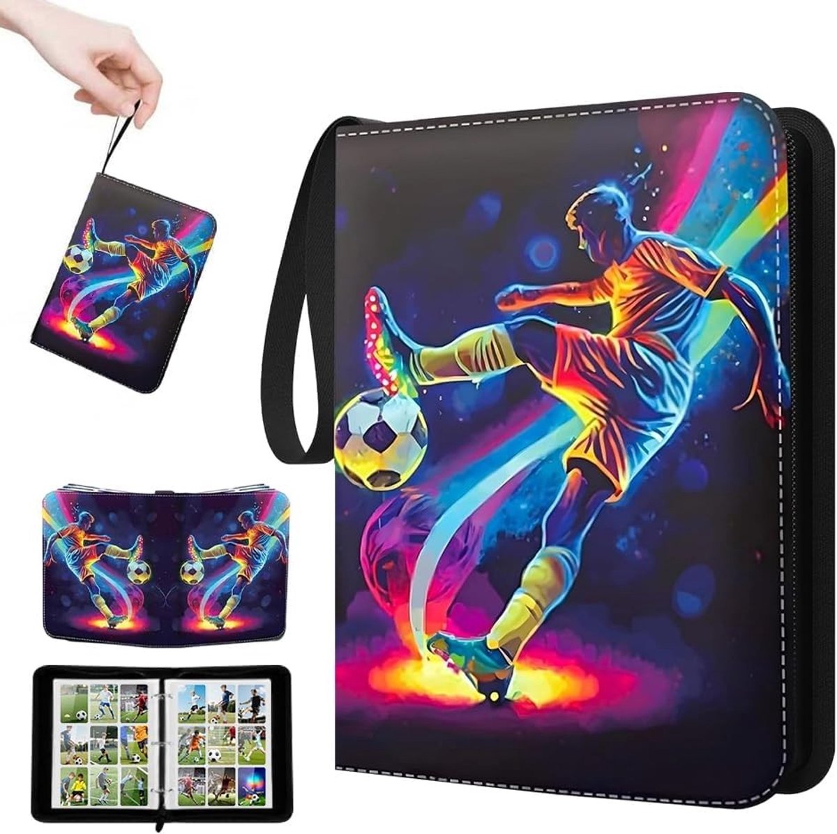 Verzamelalbum voor Voetbalkaarten met 50 Bladzijden, Geschikt voor 900 Sportkaarten, Ideaal voor Jongens en Meisjes, Met Rits en Draagband voor Gemakkelijk Gebruik
