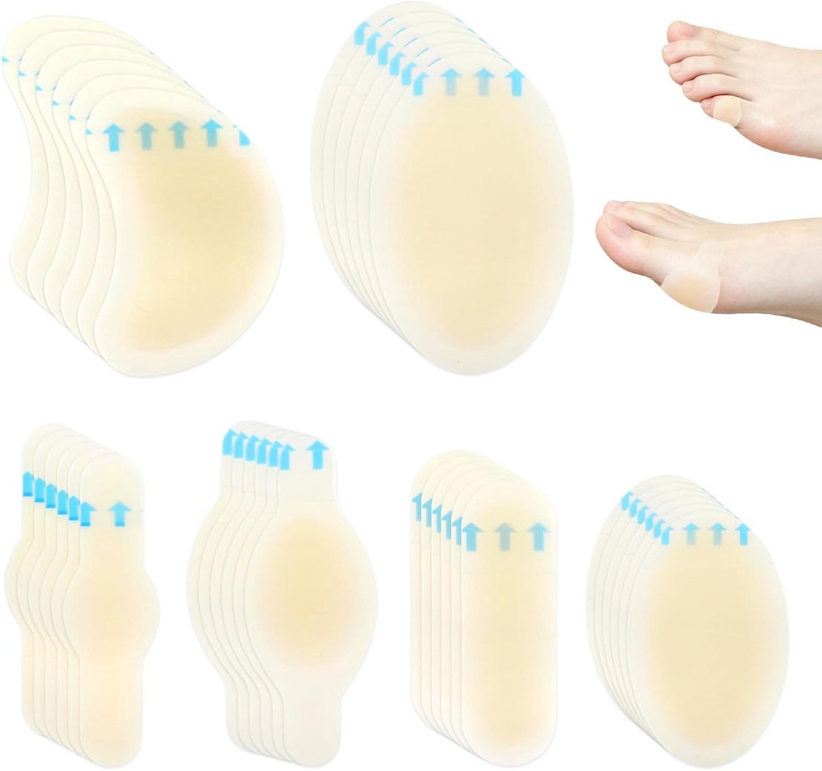 Set van 36 Blisterpleisters voor Teennagels en Hielen - Onzichtbare Hydrogel Pleisters voor Dagelijks Gebruik en Reizen, Inclusief Diverse Typen voor Vingers en Hielen
