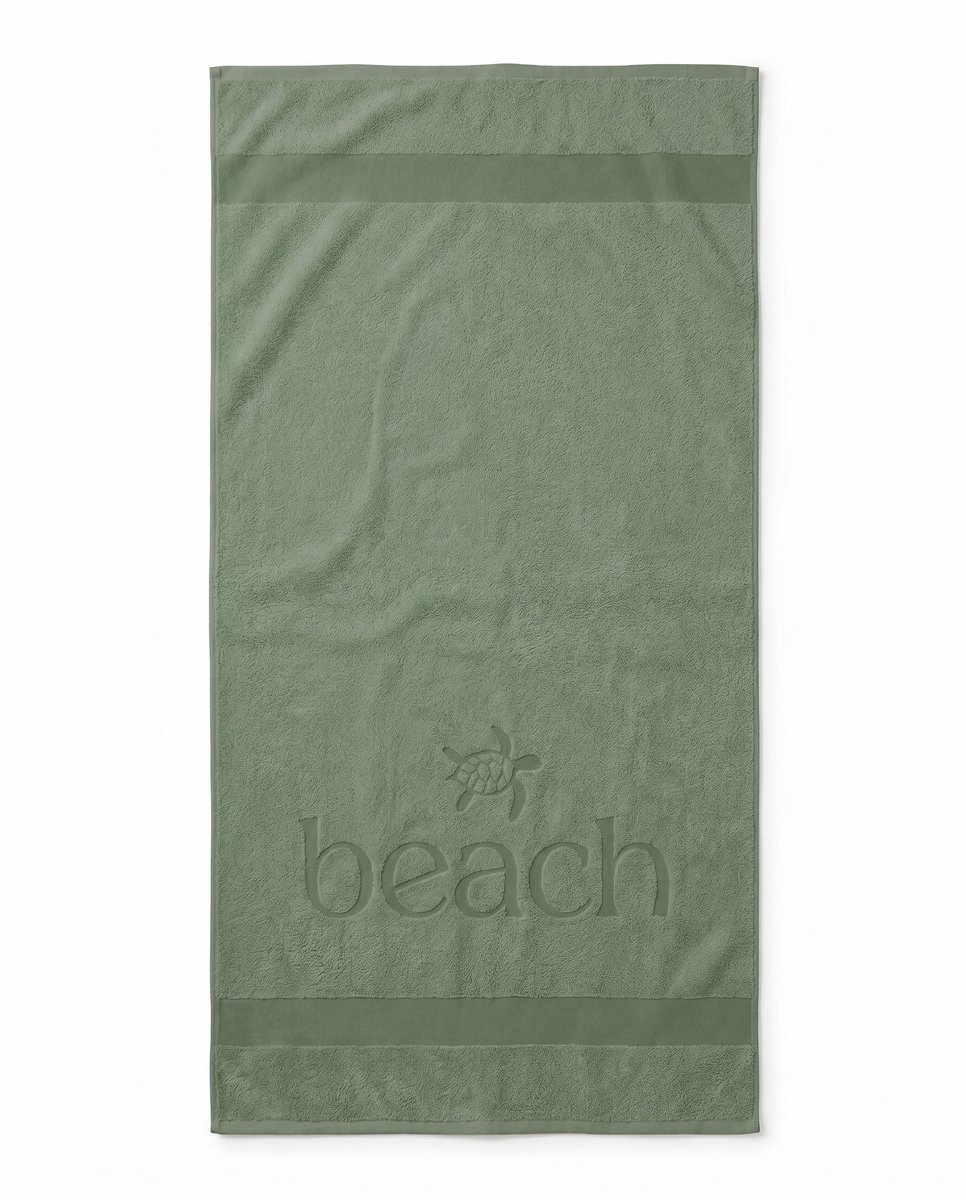 LINNICK Strandlaken Velours Katoen Happy Beach 100x200cm - green - Strandlaken Groot - Strandlaken 100x200 - Strandlaken Katoen - Strandlaken Beach