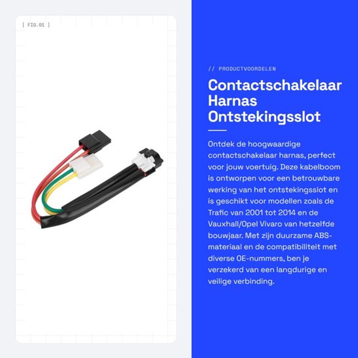 Contactschakelaar Kabelboom - Geschikt voor Trafic/Vivaro/Primastar - Materiaal ABS - OE 7701038365 - 100% Gloednieuw - Draadboom
