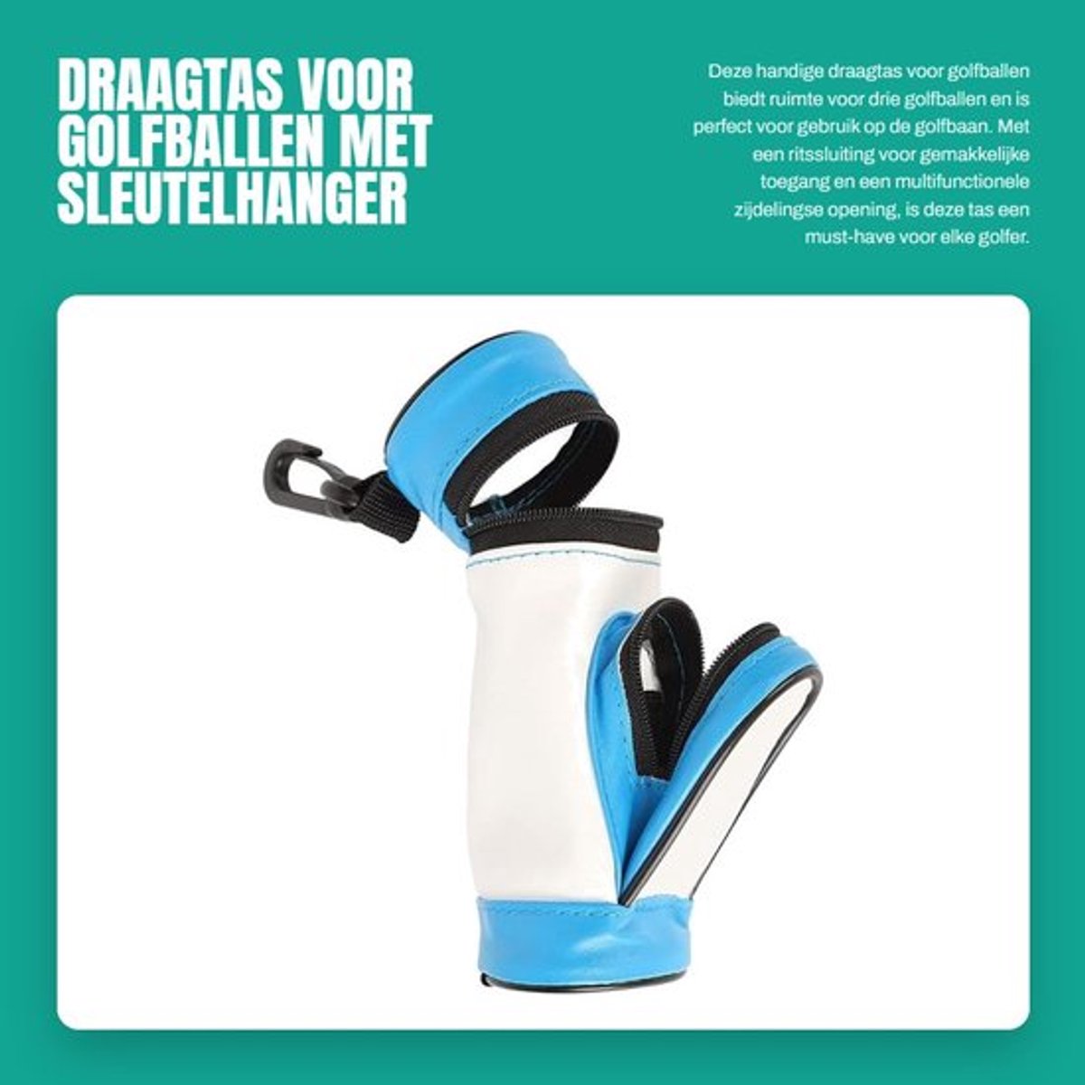 Golfbalhouder Grote Capaciteit - Draagtas - Sleutelhanger - Riemclip - Multifunctioneel - Duurzaam PU-leer - Golfbaltas