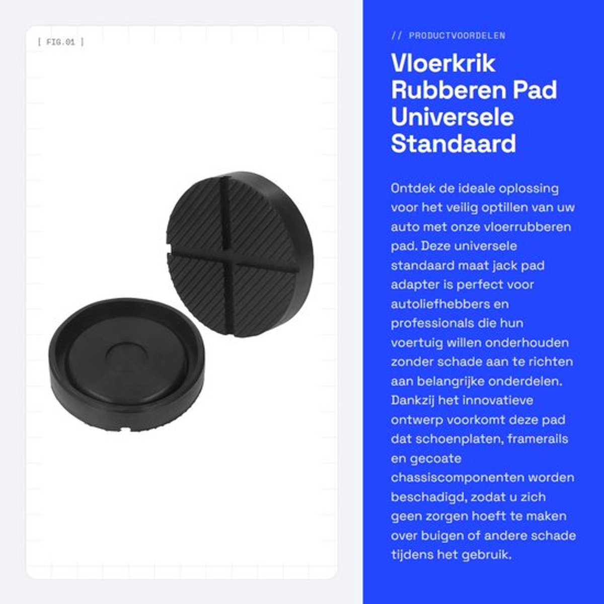 Vloerkrik Rubberen Pad - Universele Standaard Maat - Bescherming voor Framerails - 20 x 13 x 3 cm - Draagkracht 2 ton - Geschikt voor Auto's