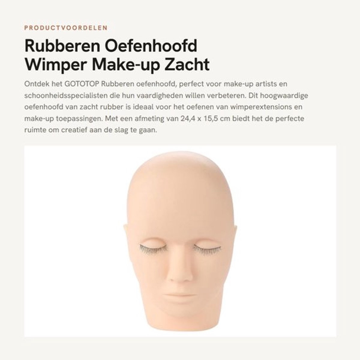 Oefenhoofd Zacht Rubber - Wimper Make-up - Massage Oefening - Valse Hoofdvorm - 24,4 x 15,5 cm - Ideaal voor Kappers - Make-up Hoofd