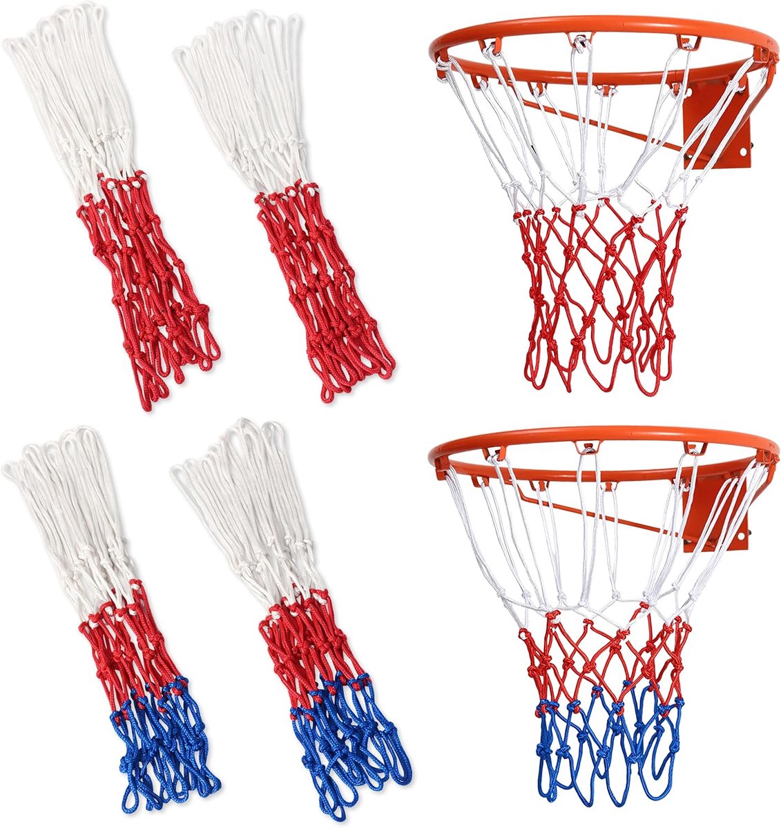 SnelShoppen - 4 Stuks Outdoor Basketbalnet, 2 Kleuren Vervangingsnet voor Standaard Basket, Polyester, 12 Lussen, 52 cm, Voor Binnen en Buiten