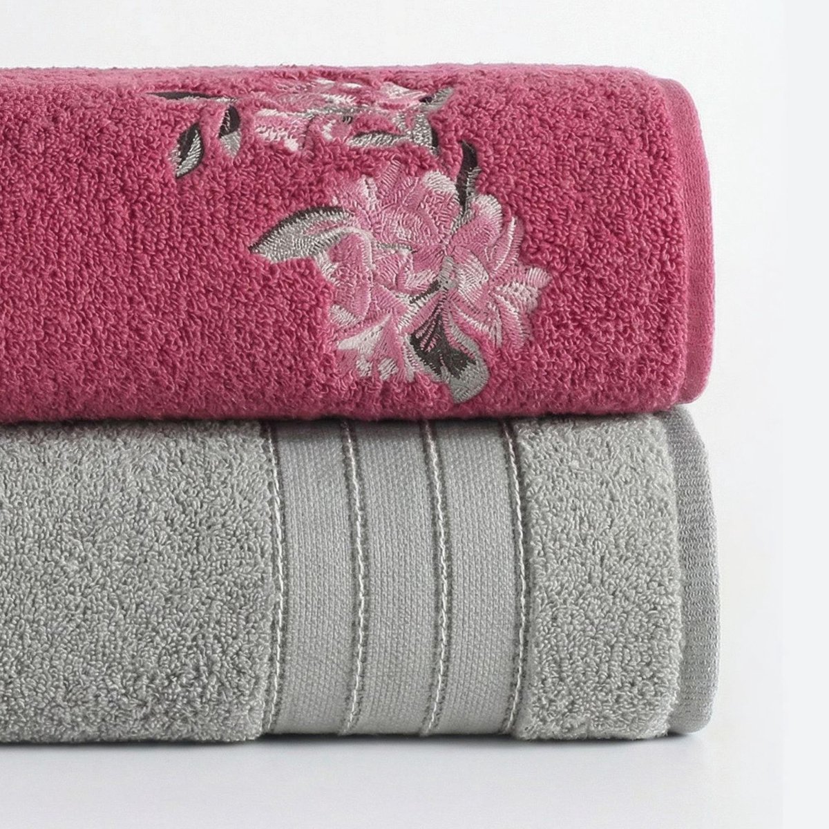 Asir - Handdoekenset (4 stuks) - Grijs, Roze - 40 x 75 x 16,5