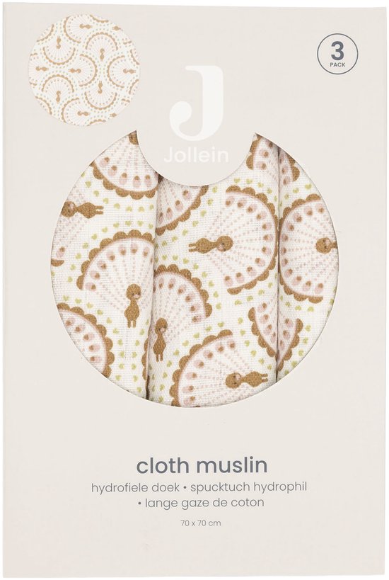 Jollein Hydrofiele Doek Small 70x70cm Soft Plumes (3pack) — afbeelding 3