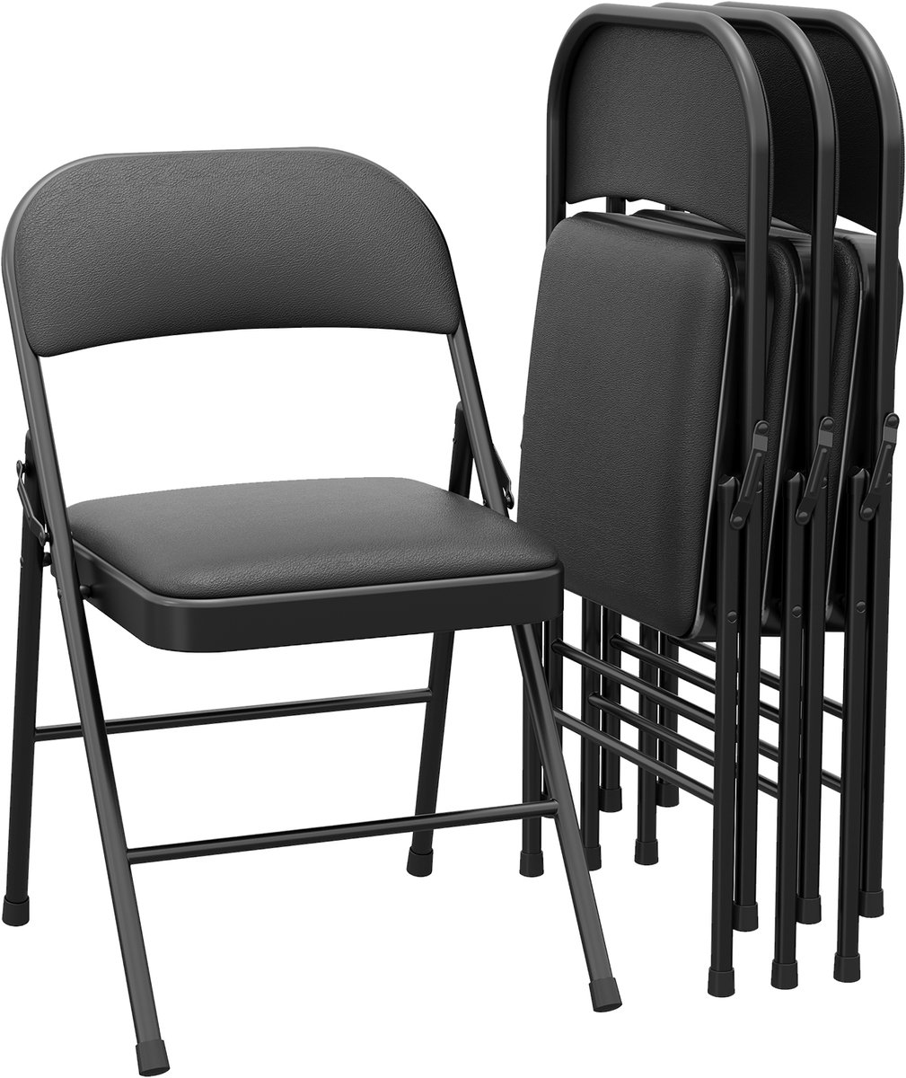 Triumpunpre Opvouwbare Stoelen 4 Stuks - Klapstoelen met PU Kussen, Stalen Frame, Zwart, Stevig & Comfortabel voor Eetkamer, Keuken, Binnen en Buiten