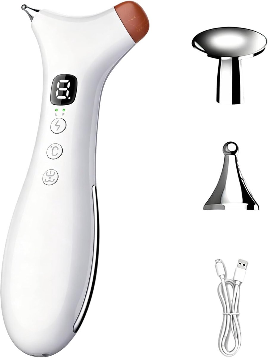 4-in-1 massageapparaat voor kaak en gezicht, acupressuurmassageapparaat met warmtefunctie, vibratie en EMS, meridiaan-Massageapparaat met 2 massagekoppen ter verlichting van kaak/nek/hoofdpijn