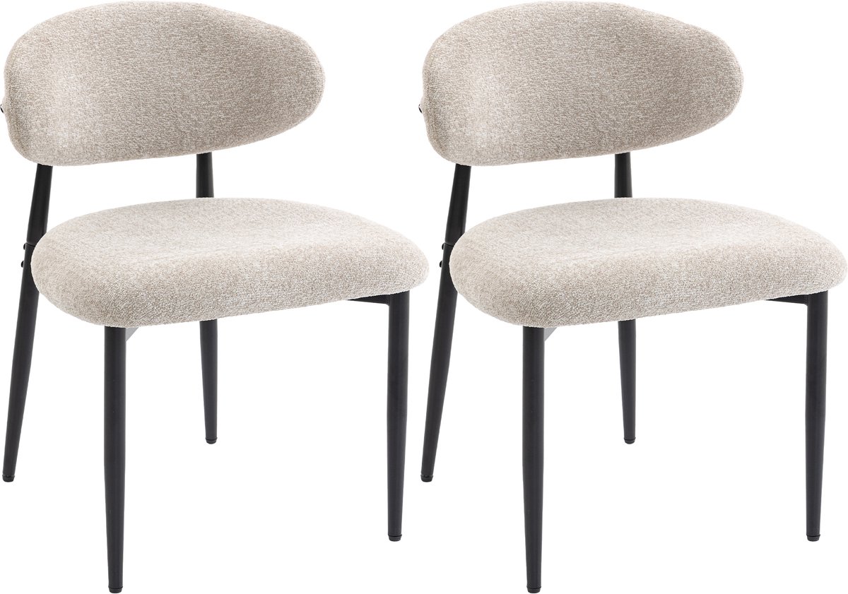 HOMCOM Dining Chair-Leinenoptik Stoff (100% Polyester), Stahl-58L x 58B x 77H cm-Beige