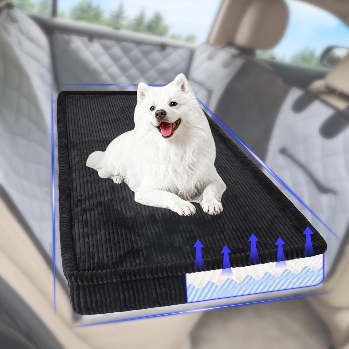 SnelShoppen - Autokussen voor Honden, Groot Hondenhok voor in de Auto, Antislipmat, Waterdichte Hoes, Afneembaar en Wasbaar, Zwart, 127 × 62,5 × 10 cm